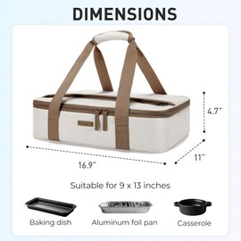 TOURIT Food Warmer Heated Casserole Carrier Electirc 12V 110V Portable Food Warmer Insulated Casserole Carrier for Fits 9" x 13" Baking Dish