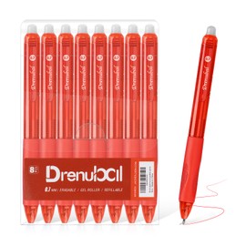 Drenubal 8-Pack Red Erasable Pens, Gel Pens,Red pens,Red Ink pens, 0.7mm Fine Point, Smooth Writing & Clean Erase Perfect for School, Office, Kids & Gift