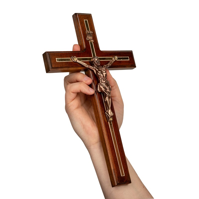 Woodvio - Handmade wooden wall cross, traditional Catholic crucifix