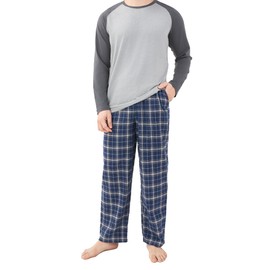 DAVID ARCHY Men's Cotton Pajama Set Long Raglan Sleeve Top and Bottom