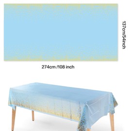 Songaa [4 Pack] Rectangle Tablecloths, Disposable Plastic Tablecloths for Indoor or Outdoor Tables Parties Christmas Picnic Birthdays and Weddings (Blue-Gold)