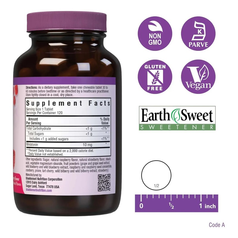 Bluebonnet Earthsweet Melatonina 10mg Frambuesa 120 Tabletas