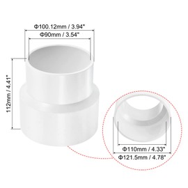 PATIKIL PVC Reducer Pipe Fitting 110mm to 90mm ID, Straight Coupling Adapter Connector, White