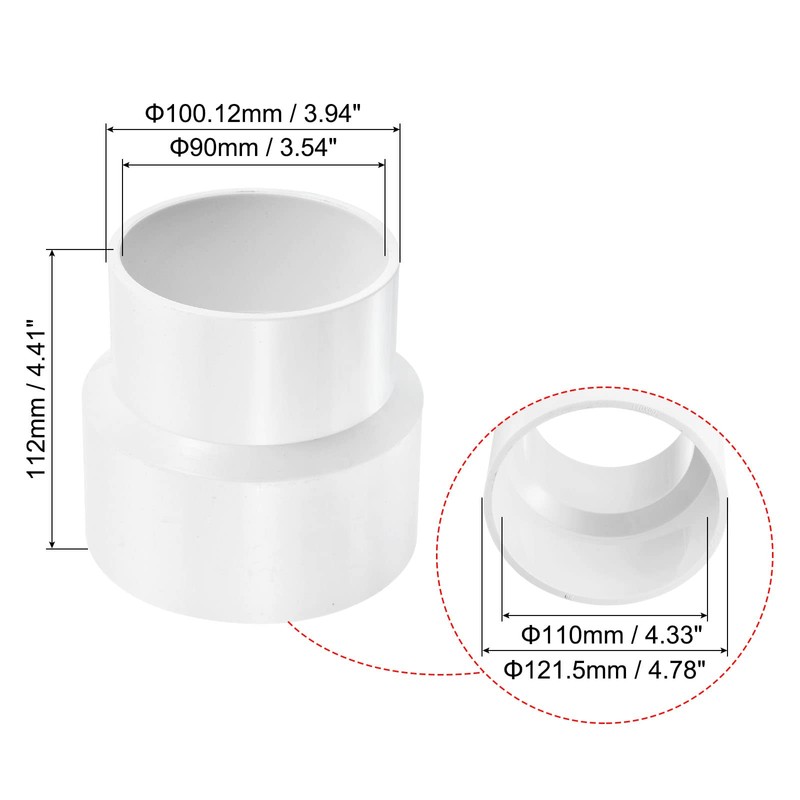 PATIKIL PVC Reducer Pipe Fitting 110mm to 90mm ID, Straight