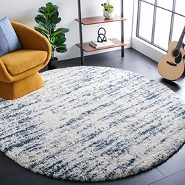 SAFAVIEH Hudson Shag Collection Area Rug - 7' Round, Ivory & Slate Blue, Modern Abstract Design, Non-Shedding & Easy Care, 2-inch Thick Ideal for High Traffic Areas in Living Room, Bedroom (SGH299A)