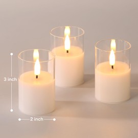 Girimax Clear Glass Flameless Votive Candles with Remote Timer, Real Wax Flickering LED Battery Candles Set of 6 Φ 2" H 3"