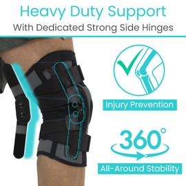 Vive Hinged Knee Brace with Side Stabilizers - Support for Patella & Meniscus Tear Pain for Men & Women - Adjustable Hinges for Hyperextension, MCL, ACL & Sports Injury - Heavy Duty for Stability