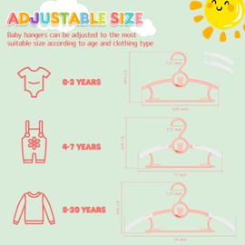Trusir Baby Hangers, 11-14 Inch Extendable Kid Hangers, Non-Slip, Stackable, Space Saving, Pink, 100 Pack