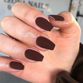 Matte Brown Short Coffin Press on Nails Medium Coffin Nails Press ons, Glue on Nails Short Fake Nails for Women, Ballerina T Shape Acrylic False Nails Natural Handmade Medium Square Gel Nails