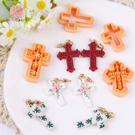 Puocaon Cross Polymer Clay Cutters - Christian Cross Clay Cutters for Polymer Clay Earrings Jewelry, Jesus Saves Cross Clay Cutters, Flower Christian Cross Polymer Clay Cutters for Earrings Jewelry