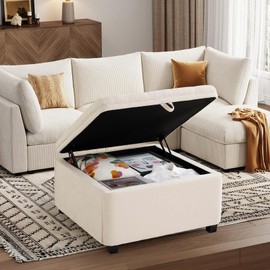 2BYF Storage Ottoman 30 Inch Large Hidden Storage Ottoman Foot Stool Square Ottoman Coffee Table with Soft-Close Hinge for Living Room (Ivory)
