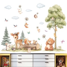 Woodland Animals Wall Stickers for Nursery: Baby Kids Boys Girls Bedroom Wall Decals - Jungle Safari Bear Fox Deer