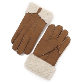 YISEVEN Women's Winter Sheepskin Shearling Leather Gloves Wing Cuffs Driving Warm Thick Fur sherpa Lined Merino Soft Wool Lining Furry for Cold Weather Driving Gifts, Dark Camel Suede M