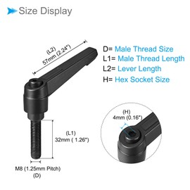 CoCud Clamping Lever Handles, M8 x 32mm Male Thread, Adjustable Quick Release Locking Rotating Bolt Knobs Black - (Applications: for Lathe Machinery), 5-Pieces