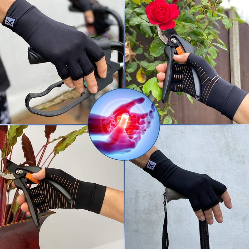 Kedley Copper Infused Arthritis Compression Gloves - Open Tip Fingers,