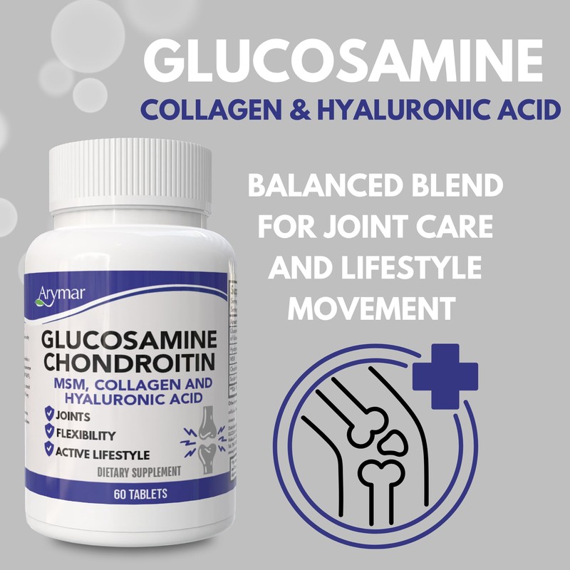Arymar Glucosamine, Chondroitin, MSM, Collagen & Hyaluronic Acid Supplement 60