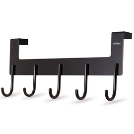 Over Door Hanger Heavy-Duty Hook, Hanging Clothes,Coat,Bag,Robe,Towel,Bathroom,Closet,Back of Door Hanger,Sturdy Anti-Rust Lightweight 5-Hooks Aluminum Black