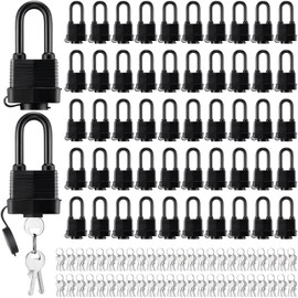 Hicarer 50 Pack Waterproof Padlocks Keyed Alike Wide Long Padlock Weatherproof Pad Locks with Keys 1-9/16 Inch Outdoor Padlocks for Home, Garden, Garage, Gate Security(Black)
