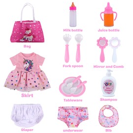 BABESIDE 13Pcs Baby Doll Clothes and Accessories for 17-20 Inch Dolls, Baby Doll Feeding and Care Set with Doll Clothes, Underwear, Bibs, Carry Bag, Magic Bottle for Reborn Baby Doll Girl Toy Gift
