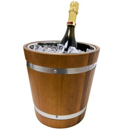 Woodard & Charles Acacia Wood Champagne Ice Bucket/Wine Chiller with Stainless Steel Liner, Great for Cocktail Bars or Parties, Barbecues, Indooor/Outdoor Use and More, 8.75"L x 9"H