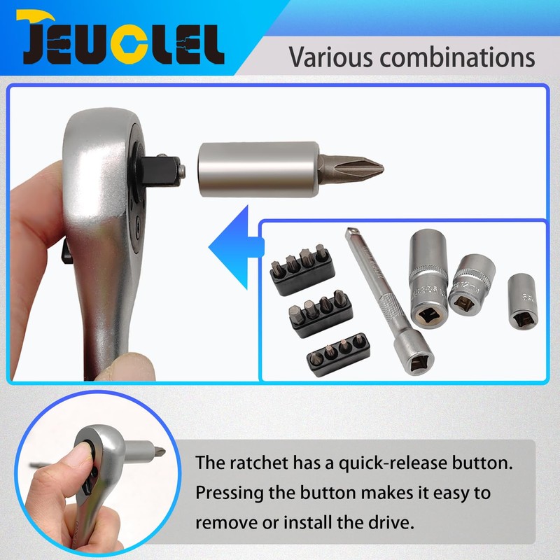 JEUCLEL 37PCS 1/4" Drive Mini Ratchet Set with bits, Torx,