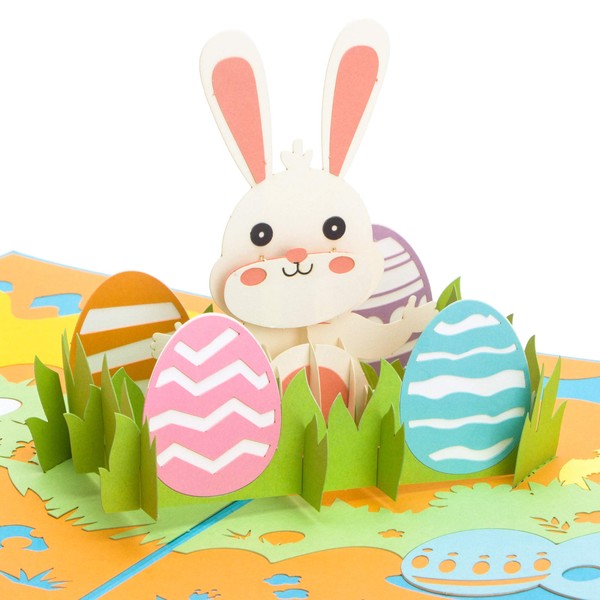 Ribbli Bunny and Eggs Handmade 3D Pop Up Card,Greeting Card,Easter