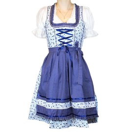 MS-Trachten Women's Dirndl Set Hanna 3-Piece Costume Dress Blue Flowers, blue
