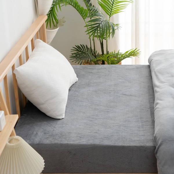 fuwawa Fitted Sheet, Double Washable, Warm, Moisture-Absorbent, Heat Generating, For