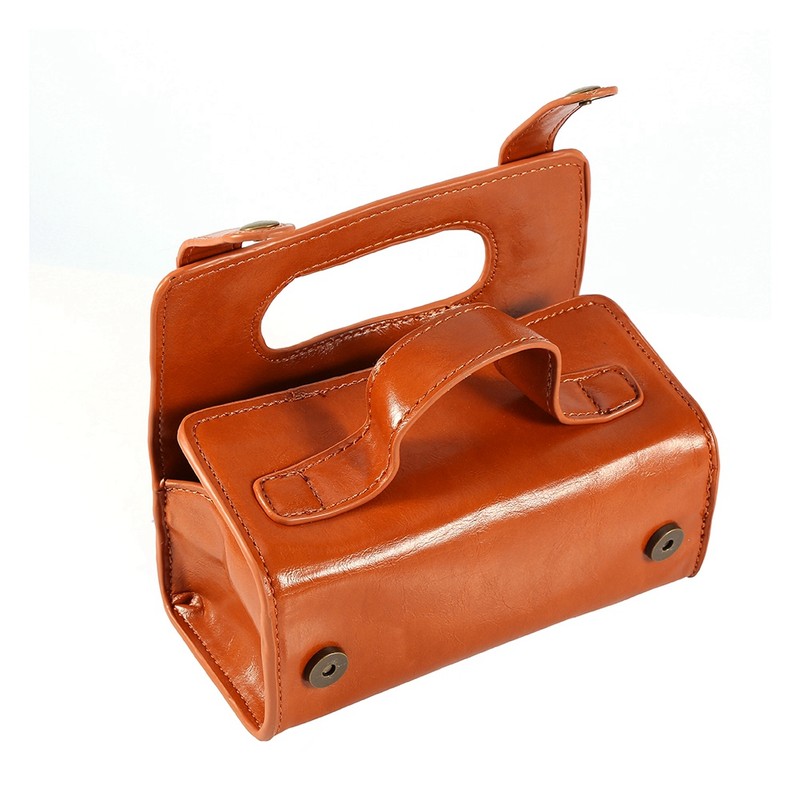 Fashion Men's Portable Cosmetic Pouch Brown PU Leather Shaving Brush