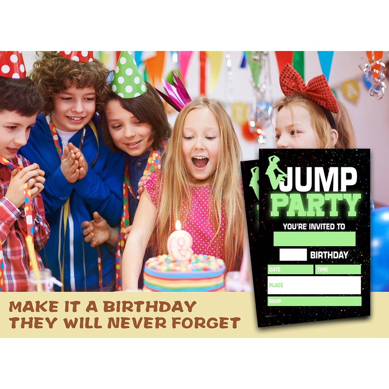 ONDTOM Jump Trampoline Birthday Party Invitations With Envelopes(4" x 6")-