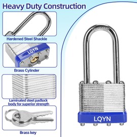 Padlocks with Same Key, LQYN 24 Pcs Laminated Keyed Padlock (1-9/16", 40mm), Keyed Alike Locks, Long Shackle, for Storage Locker, Hasp Latch, Toolbox, Sheds