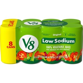 V8 Low Sodium Original 100% Vegetable Juice, 5.5 fl oz Can (Pack of 8)