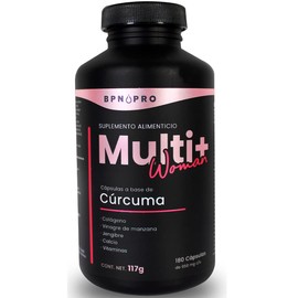 Multivitaminico Para Mujer con Curcuma, Colageno y Pimienta negra 180 Cápsulas Vitaminas Vinagre de Manzana Jengibre Pimienta Negra Biotina Acido Fólico