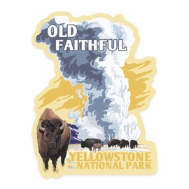Lantern Press Sticker Yellowstone National Park, Wyoming, Old Faithful Geyser, WPA Style, Die Cut Vinyl, (Waterproof Decal for Cars, Water Bottles, Laptops, Coolers), Small