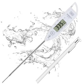 BOMATA T101C Waterproof Quick Read Thermometer, Cooking, Quick Reading, 3-6 Seconds, Waterproof, IPX6, Washable, Digital, 304 Stainless Steel, Large LCD Screen, Wall Hanging Hole, Back Magnet,