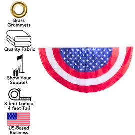 Iconikal July 4th American Flag Banner Bunting Half Fan Patriotic Porch Garland Decoration 8 x 4 Feet