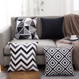 RKAAS HOME Pack of 4 Super Soft Decorative Luxurious Dutch Velvet Geometric Pattern Square Cushion Covers for Living Room Sofa Couch Bed 45cm x 45cm 18x18 Inches (Pack of 4 - Black)