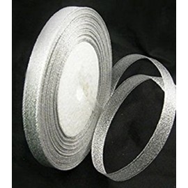 1 x 25 Yard Roll of 10mm Silver Metallic Organza Ribbon Christmas Wrap Presents - Crafts - Party, Events, Fashion Charms Decoration