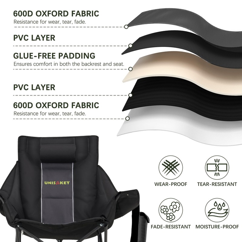 Unisakey Oversized Rocking Camping Chair with Headrest & Cup Holder