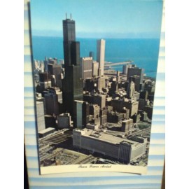 VINTAGE POST CARD AERIAL VIEW SEARS TOWER CHICAGO ILLINOIS