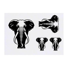 4 x 'Standing Elephant' Temporary Tattoos - Water Resistant, Skin-Safe, Non-Toxic Transfers, Mixed Sizes (TO00083226)