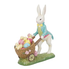 Braxio Easter Party Decorations Bunny Décor - Resin Rabbit Statue Pushing Easter Eggs Cart Multi Color Easter Bunny Décor Spring Decorations for Home 4.5 * 1.5 * 5 Inch