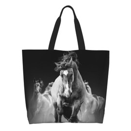 LUVOADALA Cool Horse Large Tote Bag Simple Casual Portable Shoulder Bags Reusable Grocery Handbag For Women Beach Gym Travel Shopping Work Dance Gifts