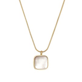 VICHILL Gold Necklace for Women 14k Gold Plated Dainty Shell Square Pendant Necklace, Anniversary Birthday Valentines Gift for Her, Gold White