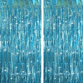 Light Blue Backdrops Curtains Party Decorations, Tinsel Streamers Birthday Decoration for Women Men, Photo Booth Props for Wedding, Baby Shower, 2Pack 3.28X6.56Ft