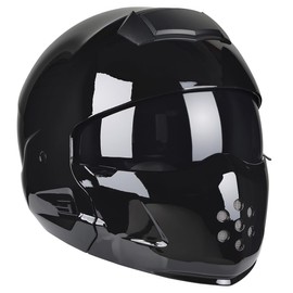Harssidanzar 3/4 Open Face Motorbike Motorcycle Helmet Full Face Modular Helmets with Visor for Mens and Womens Street Bike Cruiser Scooter DOT Approved CU605US, C3-Gloss Black, Size X-Large