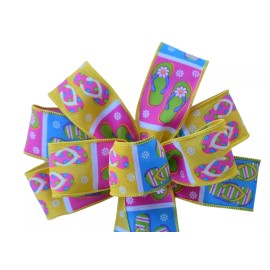 Handmade Flip Flops Wired Wreath Bow - 10" across- Handmade - Blue Pink Beach Summer