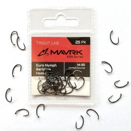 Mavrk Fly Fishing Euro Nymph Competition Barbless Hooks 25 Pack for Fly Tying Black Nickel Coating Strong Durable chemically sharpened Jig Curve Nymph and Streamer Style