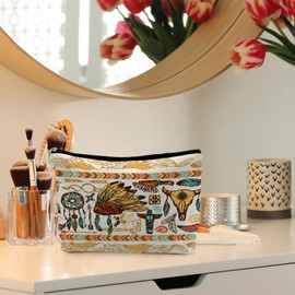 RYYCDOI Native American Makeup Bag, Native American Gift for Women, Western Gift for Women, Native American Pattern Cosmetic Bag Makeup Pouch