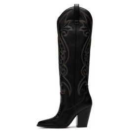 WIRALOMI Western Cowboy Boots for Women, Wide Calf Knee High with Pointed Toe, Thigh High Boots with Embroidered